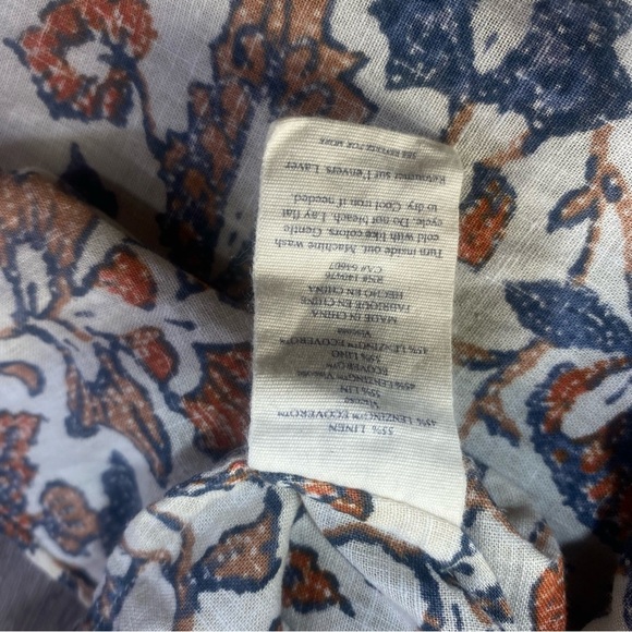 Faherty Linen Floral Blouse Long Sleeve Peasant Top Size S - Picture 5 of 9